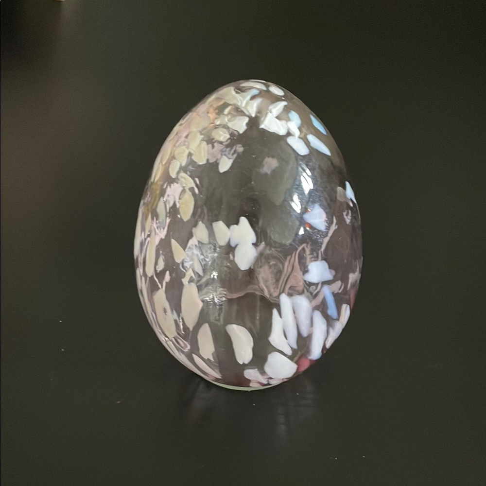 Blown Glass Egg with White Accents